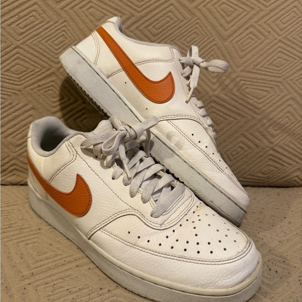 Nike White Sneakers with Orange Swoosh